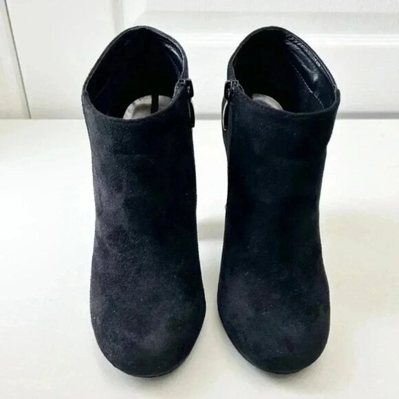 Attitude Jay Manuel Faux Suede Chunky Heel Ankle Boots Black Gold Accent Size 8 - Picture 4 of 16